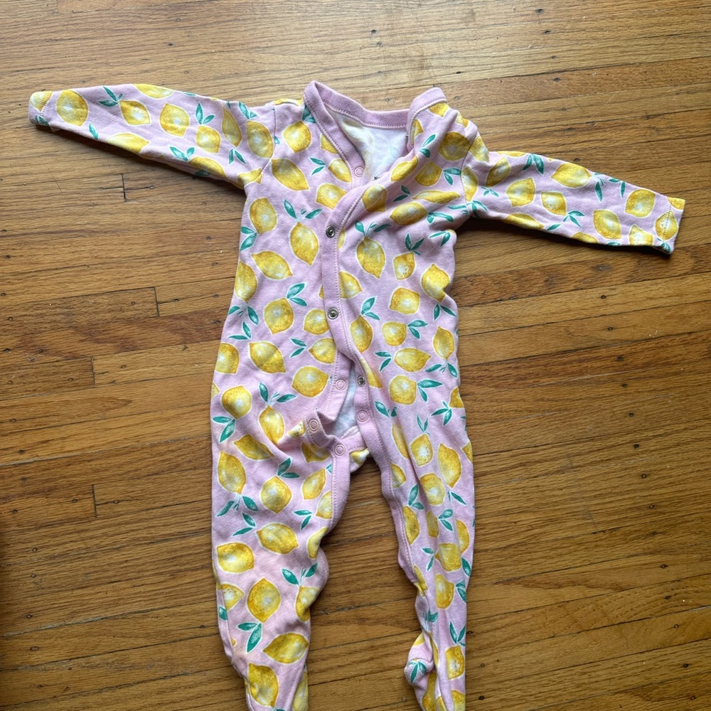 Pink lemon popper pajamas onesie footie baby 6-9 months British brand